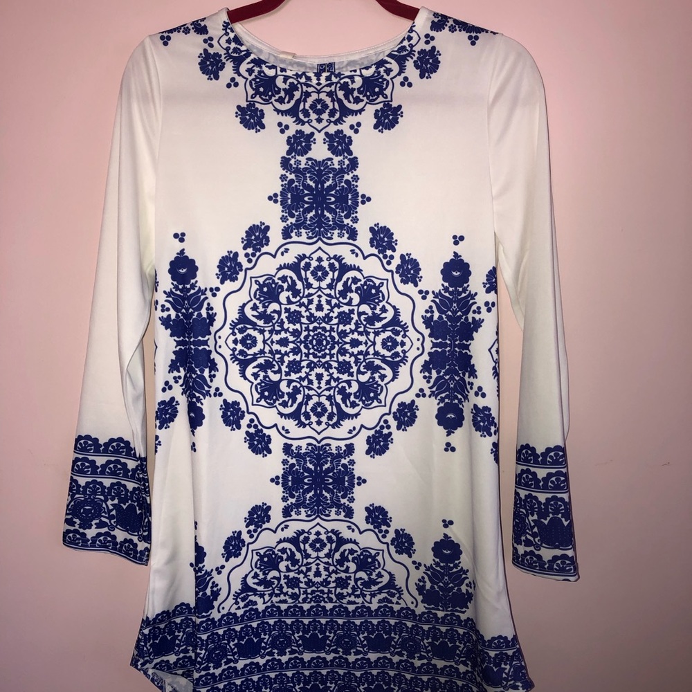 White dress/top with blue prints!